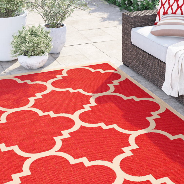 Winston Porter Herefordshire Geometric Indoor / Outdoor Area Rug in Red